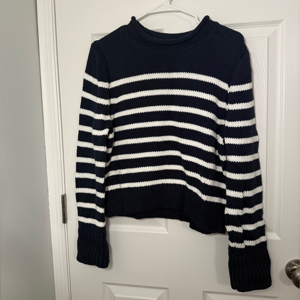 J. Crew Navy and White Striped Crewneck Sweater